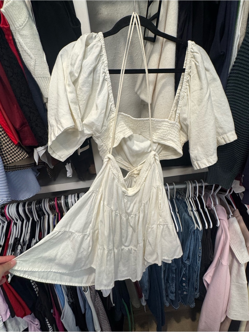 Free People Cream Smocked Detail Top with Branded Tag
